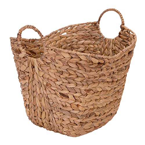 Household Essentials ML-4002 Tall Water Hyacinth Wicker Basket with Handles | Natural, Brown, Natural - color: Natural Hyacinth
