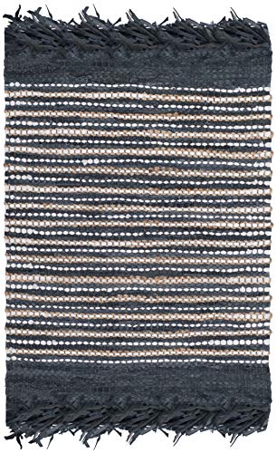 SAFAVIEH Vintage Leather Collection Accent Rug - 2'3" x 4', Dark Grey & Multi, Handmade Boho Fringe Leather, Ideal for High Traffic Areas in Entryway, Living Room, Bedroom (VTL373D) - color: Dark Grey/Multi, size: 2'3" x 4' (Rectangular)