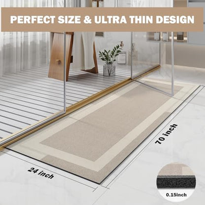 YDKGL Non Slip Bath Mat Long Ultra Thin Bathroom Rugs Runner Fit Under Door - color: A- Beige, size: 24" x 70" (Rectangular)