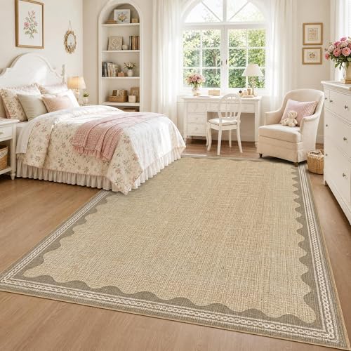 GarveeHome Scalloped Rug - color: Jute, size: 6' x 8' (Rectangular)