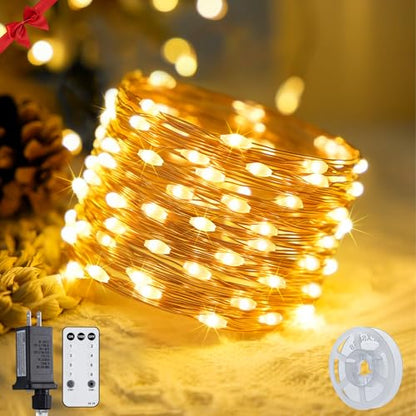 JMEXSUSS 400 LED Fairy Lights Plug in, Remote Control Twinkle Lights - color: Warm White, size: 132FT 400LED