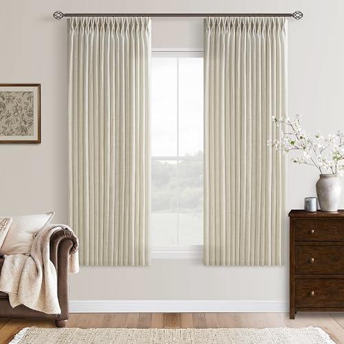 63 Inches Semi Sheer Beige Pinch Pleat Flax Linen Curtains 50x63 2 Panels - color: Linen, size: 50"W x 63"L (Pack of 2)