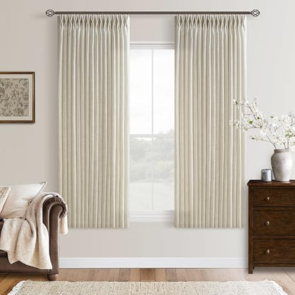 63 Inches Semi Sheer Beige Pinch Pleat Flax Linen Curtains 50x63 2 Panels - color: Linen, size: 50"W x 63"L (Pack of 2)
