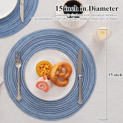 SHACOS Round Braided Placemats Set of 6 Circle Place Mats Kitchen Table Mats for Dining Table Wedding Party (Blue Gray, 6) - color: Blue Gray, size: Set of 6