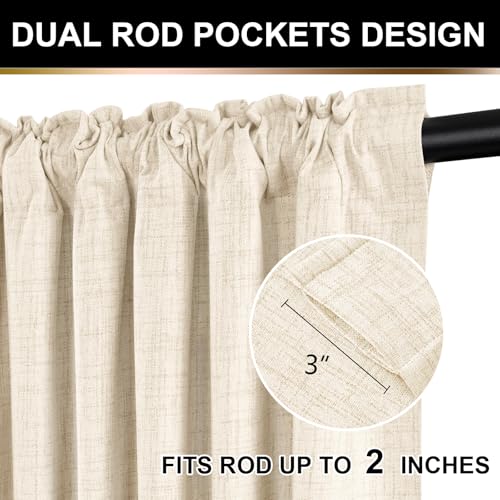 100% Blackout Shield Linen Textured Total Blackout Curtains 63 Inches Long - color: Alba | Butter Cream, size: 50"W x 63"L (Pack of 2)