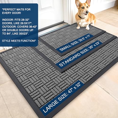 OLANLY Front Door Mat Outside Entrance 35x23, Heavy-Duty Rubber Doormat - color: Grey, size: 35" X 23"