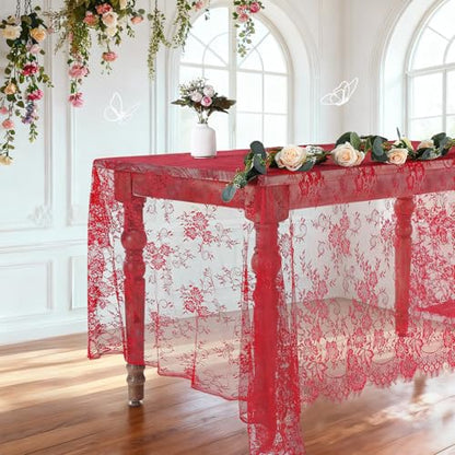 Red Lace Tablecloth Rustic Table Fabric 60x120 Inch for Wedding Christmas - color: Red, size: 120" x 60" (1Pc Rectangular)