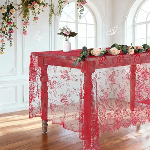 LuoluoHouse Red Tablecloth Lace Table Fabric 2pcs 60x120 Inch for Birthday - color: Red, size: 120" x 60" (2Pcs Rectangular)