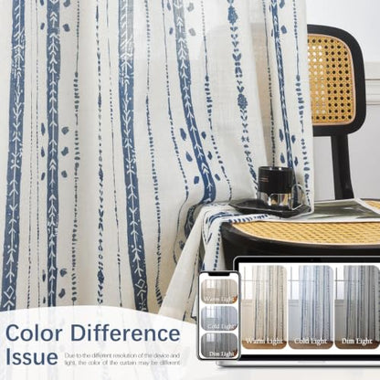 Boho Linen Curtains 63 Inches for Living Room, Navy Blue, 2 Panels - color: Blue, size: 52"W x 63"L (Pack of 2)