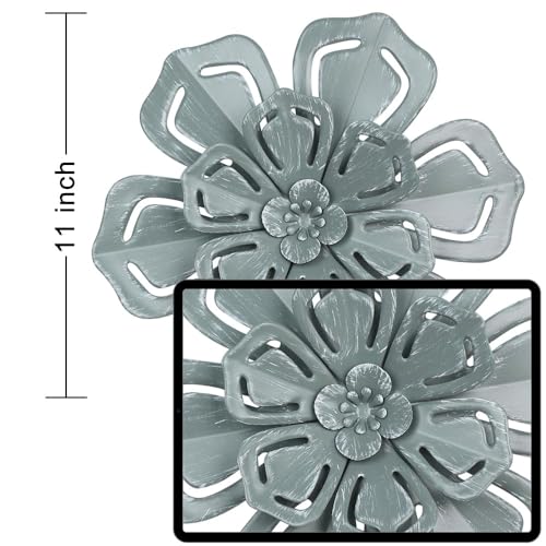 hogardeck Metal Flower Wall Decor, 2 PCS 11" Metal Farmhouse Wall Decor, Floral Metal Wall Art for Indoor Outdoor, Boho Wall Decor for Bathroom, Living Room, Kitchen, Bedroom, Porch, Garden, Yard - color: White Gray - 2-Pack