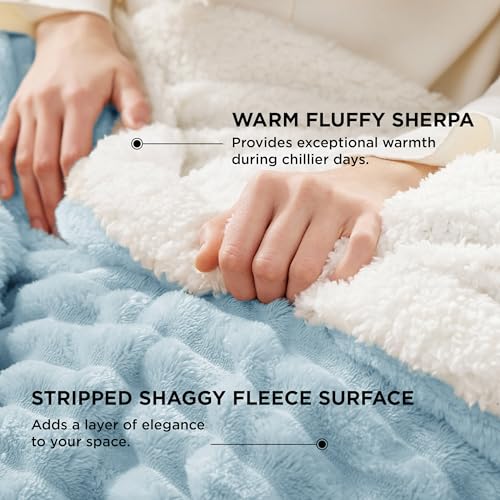 Bedsure Soft Sherpa Blanket Fluffy Sky Blue Gift Queen 90"x90" - color: 06 - Blue, size: Queen (90" X 90")