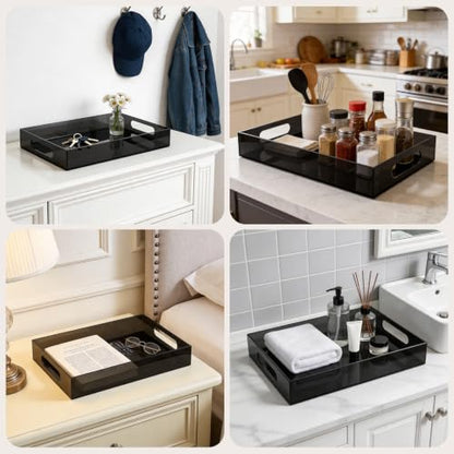 Segbeauty 12x8in Acrylic Coffee Serving Tray with Handles, Black, 3mm Thick - color: Black, size: 12" x 8" x 2"