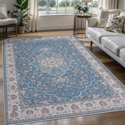 Tangsoo 3x5 Area Rug for Bedroom,Vint Blue Washable Non-Slip Throw Mat - color: Blue Beige Multi, size: 3x5ft