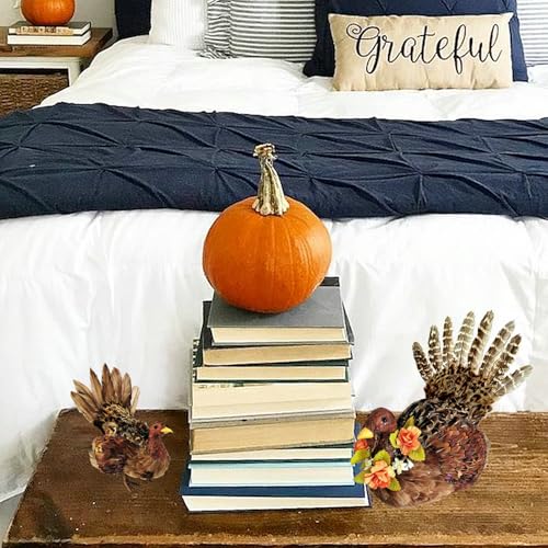 naturevibe 10/6.5 Inch Set of 2 Thanksgiving Feathered Turkey Decorations - style: Turkey Family-Set of 2