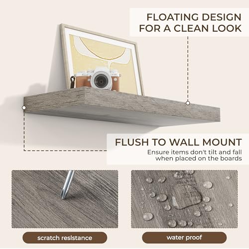 RICHFOCUS 24Inch Floating Shelves for Wall 2Pack, Grey, 8" Deep - color: Grey, size: 23.6"L x 8"D, Set of 2