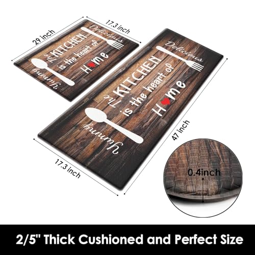 Arttown Anti-Fatigue Kitchen Rug Set of 2, Waterproof Non-Slip, Knife - color: Knife Fork Brown Kitchen Mat, size: 17.3 x 47 inch + 17.3 x 29 in