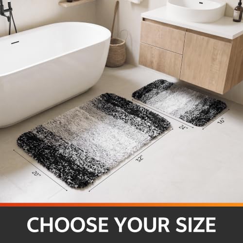 Bathroom Rugs,Soft Microfiber Shaggy Bath Mats,24"x16" Black - color: Black, size: 1'4" x 2' (Rectangular)