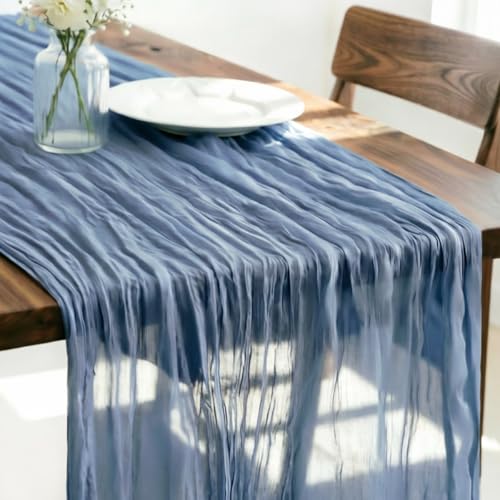 Blue Cheesecloth Table Runner Fall Boho Wedding Birthday Home Decor - color: Dusty Blue, size: 10ft
