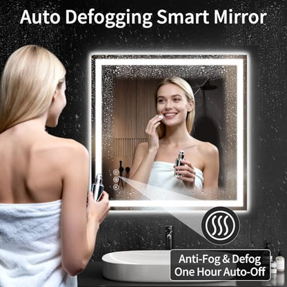 30"x30" LED Bathroom Mirror with Lights, Dimmable，Anti-Fog，Bathroom Vanity Mirror for Wall, Backlit + Front Lit, Memory Function, Shatter-Proof，Tempered Glass - size: 31"L x 31"W