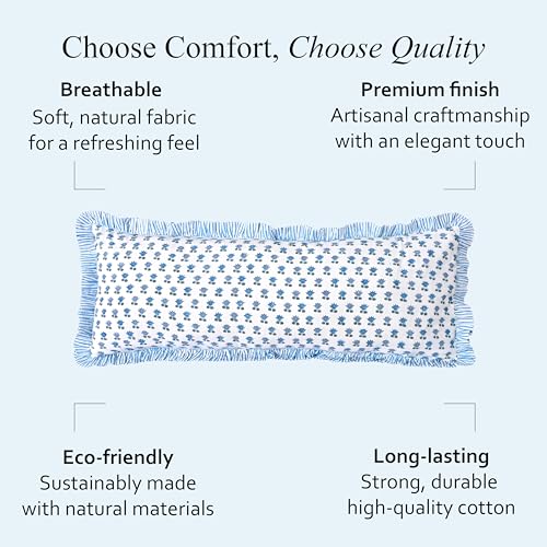 CPC Arctic Blue Block Print Ruffle Sham Pillow Cover 14x36 Inch, Pack of 1 - color: Arctic Blue, size: 36" x 14" (Pack of 1)