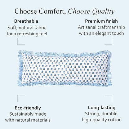CPC Arctic Blue Block Print Ruffle Sham Pillow Cover 14x36 Inch, Pack of 1 - color: Arctic Blue, size: 36" x 14" (Pack of 1)