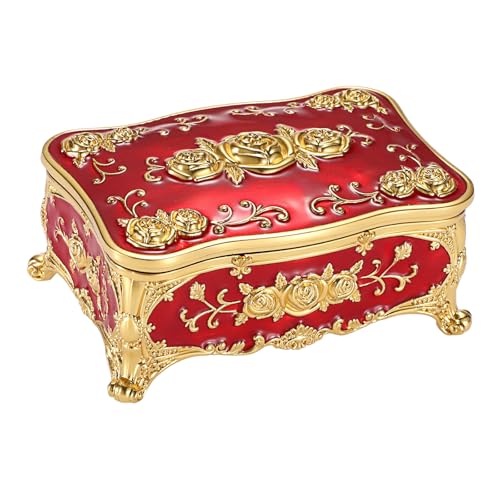 Hipiwe Vintage Jewelry Organizer Box Metal Keepsake Box Gift for Women, Red - color: Red, size: Small