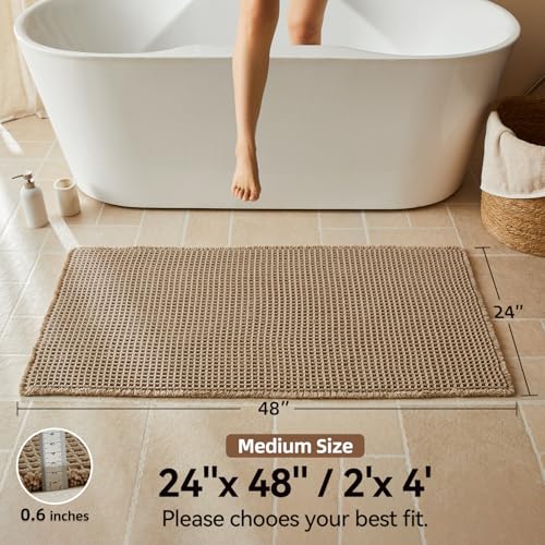 Triohero Waffle Bath Mat, Boho Bathroom Rugs Non Slip Washable, 24x48 Khaki - color: Khaki, size: 2' X 4' (Rectangular)
