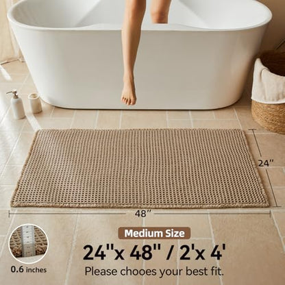Triohero Waffle Bath Mat, Boho Bathroom Rugs Non Slip Washable, 24x48 Khaki - color: Khaki, size: 2' X 4' (Rectangular)