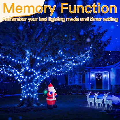 Ollny Blue Christmas Lights Outdoor, 400LED 131FT String Lights with Remote - color: Blue, size: 400 LEDs