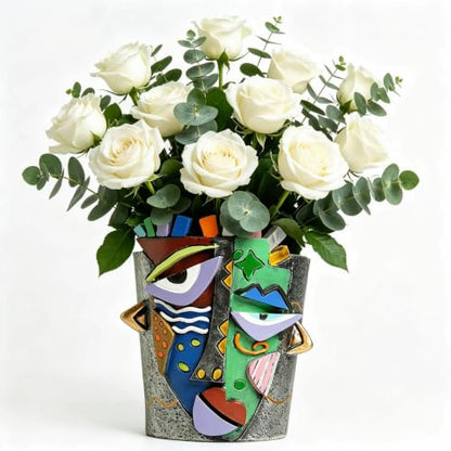 Picasso Abstract Face Planters Flower Pots, Handmade Resin Pots for Plants - color: Gray