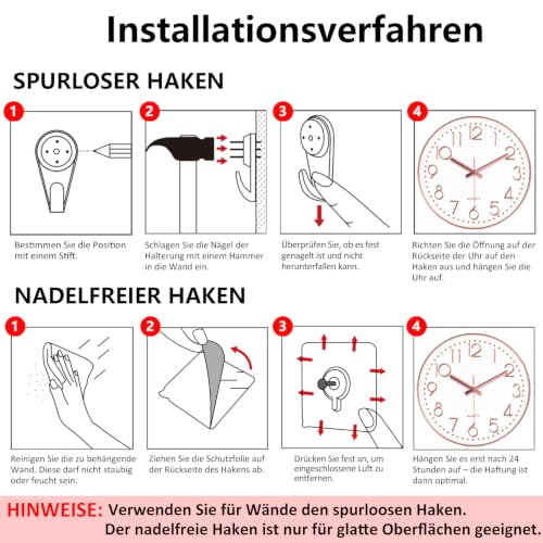 Silent Wall Clocks Battery Operated 8 Inch, Analog Wall Clock with Oversized Number Tempered Glass Clock Face, Rose Gold Quartz Non Ticking Wall Clocks for Living Room Bedroom Kitchen Office - color: Rose Gold, size: 8 Inch