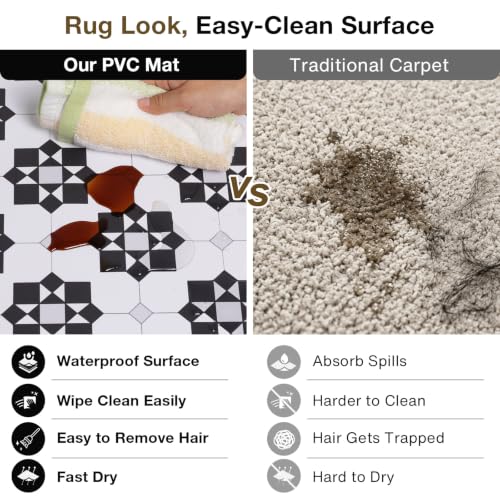 2' x 6' Waterproof Rug-Look Vinyl Hallway Runner Mat, Easy-Clean Durable - color: Black&white, size: 2' x 6' (Rectangular)