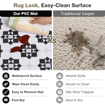 2' x 6' Waterproof Rug-Look Vinyl Hallway Runner Mat, Easy-Clean Durable - color: Black&white, size: 2' x 6' (Rectangular)