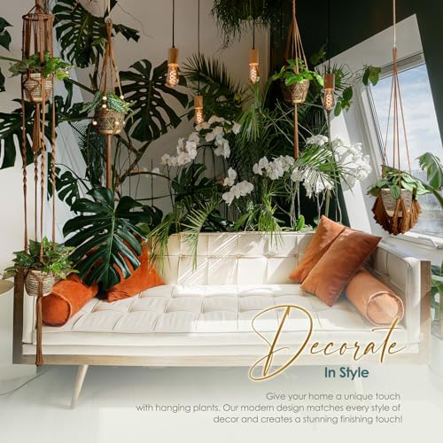 Macrame Plant Hanger Indoor Set of 4, Bohemian Hanging Planter with Tassels - color: Dark Brown