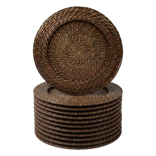 Rattan Plate Chargers, Round Woven, Harvest, Set of 12 - color: Brick Brown, size: 12 Pack
