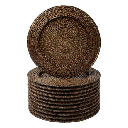 Rattan Plate Chargers, Round Woven, Harvest, Set of 12 - color: Brick Brown, size: 12 Pack