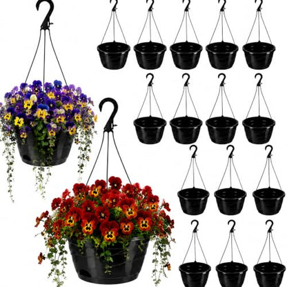 16 Pcs 10 Inch Hanging Planter with Drainage Insert, Black - color: Black