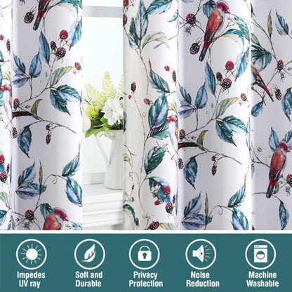 H.VERSAILTEX 100% Blackout Curtains 63 inch Length 2 Panels Set Printed Drapes Thermal Insulated Curtains for Bedroom with Black Liner Sound Proof Curtains, Wild Berry and Bird - color: Wild Berry and Bird, size: 52"W x 63"L (Pack of 2)