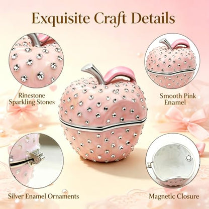 Cute Apple Metal Jewelry Box Daisy Trinket Organizer Storage Gift For Women - color: apple-pink