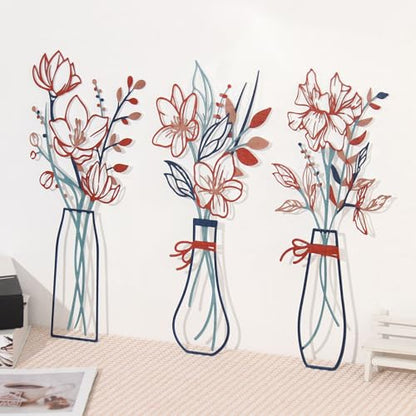Zzbakress 3 Pieces Metal Flowers Wall Art for Bathroom (Blue Orange) - color: Blue Orange