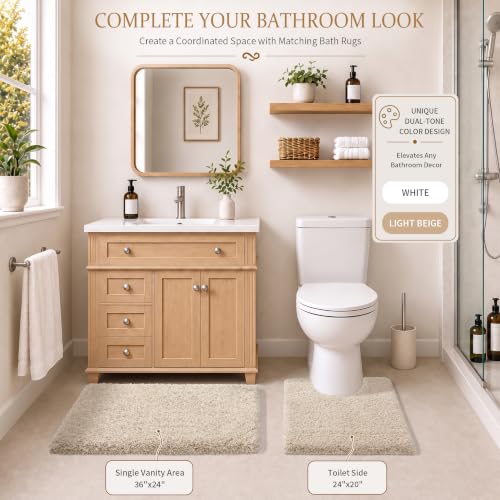 Yimobra Bathroom Rugs Non Slip Washable 36X24, Plush Bath Mat, Beige&White - color: Light Beige and White, size: 36" X 24"