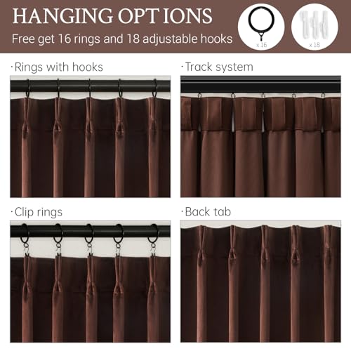 Pinch Pleated Velvet Curtains 40x63 Inches 2 Panels,Dark Brown Drapes - color: Brown, size: 40"W x 63"L (Pack of 2)