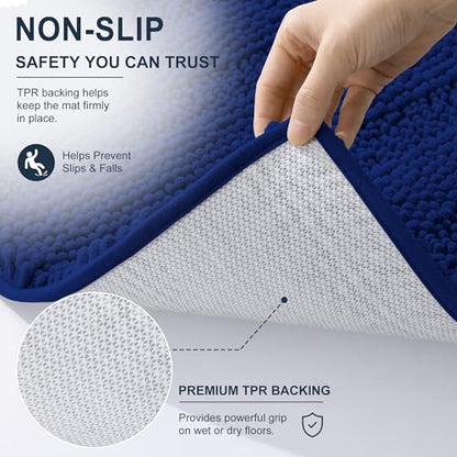 Smiry Thick Chenille Large Bathroom Runner Rugs 47x32, Soft Bath Mat, Navy - color: Navy, size: 47" X 32"