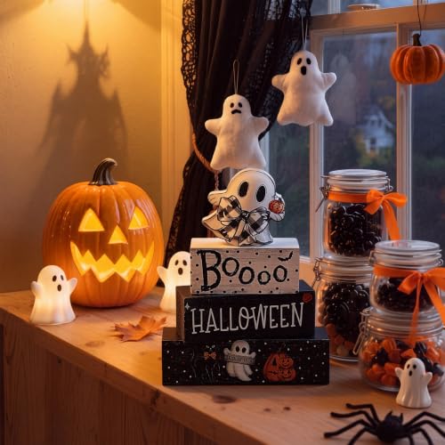 Amyhill 4 Pcs Halloween Table Decor Wooden Ghost Table Sign Tiered Tray - style: Halloween