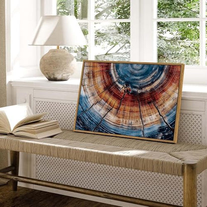 BingruiArt Faux Wood Tree Ring 01 Canvas Wall Art 16x24 Framed - color: Tree Ring - 01, size: 24"L x 16"W