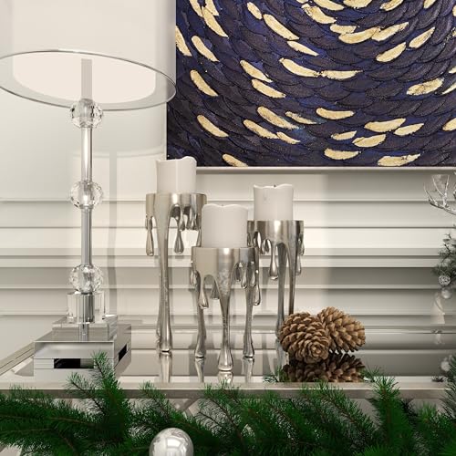 CosmoLiving by Cosmopolitan Aluminum Metal Abstract Decorative Candle Holder Melting Drip Candle Stand, Set of 3 Candlestick Holder 12", 10", 8"H, Silver - color: Silver