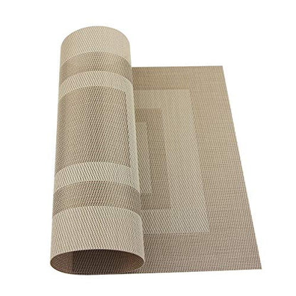 PIGCHCY Placemats Heat Resistant Non Slip Plastic Table Mats Washable Easy to Clean Woven Vinyl Kitchen Durable Placemats for Dining Table Set of 4 (Beige) - color: Box: Deep Beige, size: 4 Placemats