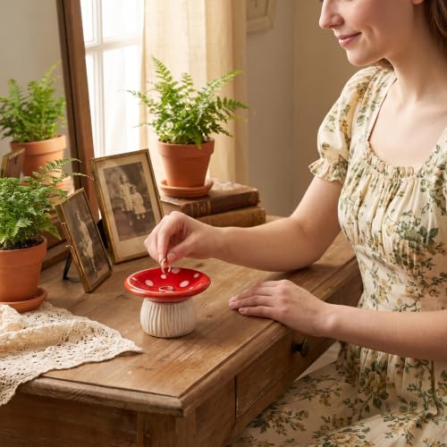 Mushroom Ceramic Jewelry Ring Holder Dish 2-Piece Ring Trinket Storage Jar