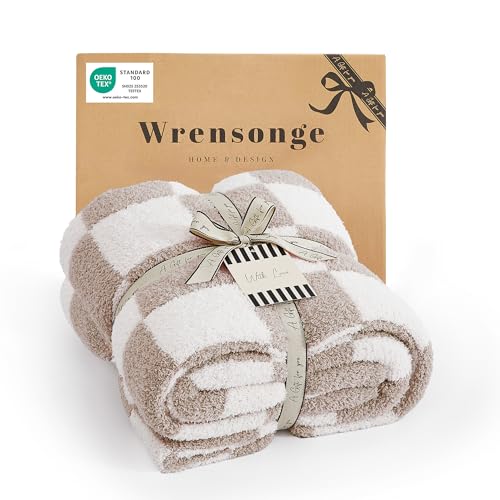 WRENSONGE Soft Checkered Throw Blanket for Couch-Cozy Warm Knitted Blankets - color: Art Taupe, size: Throw (50"x 60")