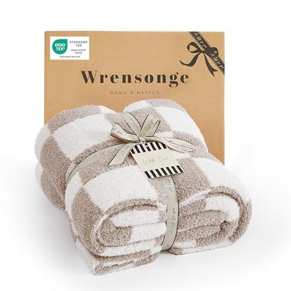 WRENSONGE Soft Checkered Throw Blanket for Couch-Cozy Warm Knitted Blankets - color: Art Taupe, size: Throw (50"x 60")